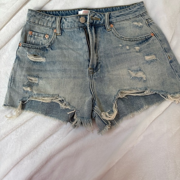 Distressed Blue Jean Shorts with Raw Hem - Picture 1 of 4